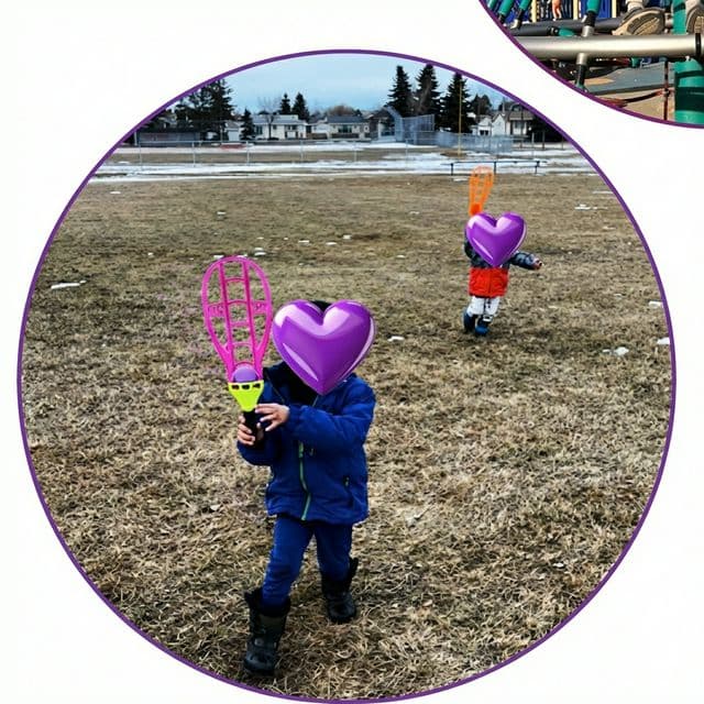 Children playing lacrosse with heart covers